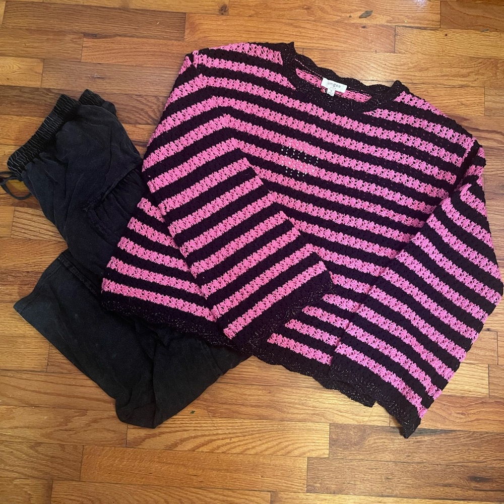 Umgee Pink and Black Striped Sweater